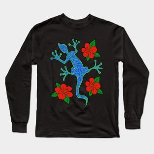 Tribal Lizard & Hibiscus Flowers Long Sleeve T-Shirt